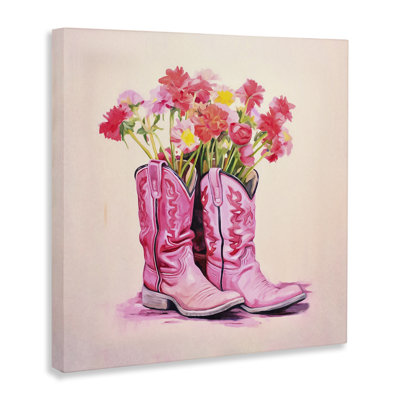 Pink Blossom Boots Canvas Wall Art by Andrea Haase