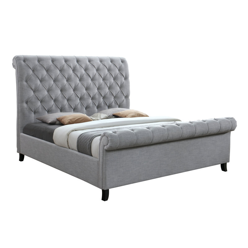 Très grand lit plateforme tapissier Kate, Gris