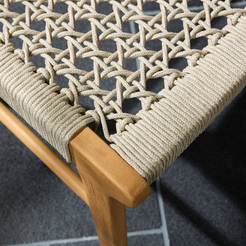 Dimitri Outdoor Dining Side Chair, Natural Teak, Ivory Rope