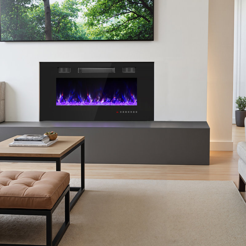 36" Electric Fireplace Insert, Electric Fireplace Wall Mounted with Remote & Timer, Adjustable Flame Color, 750/1500W