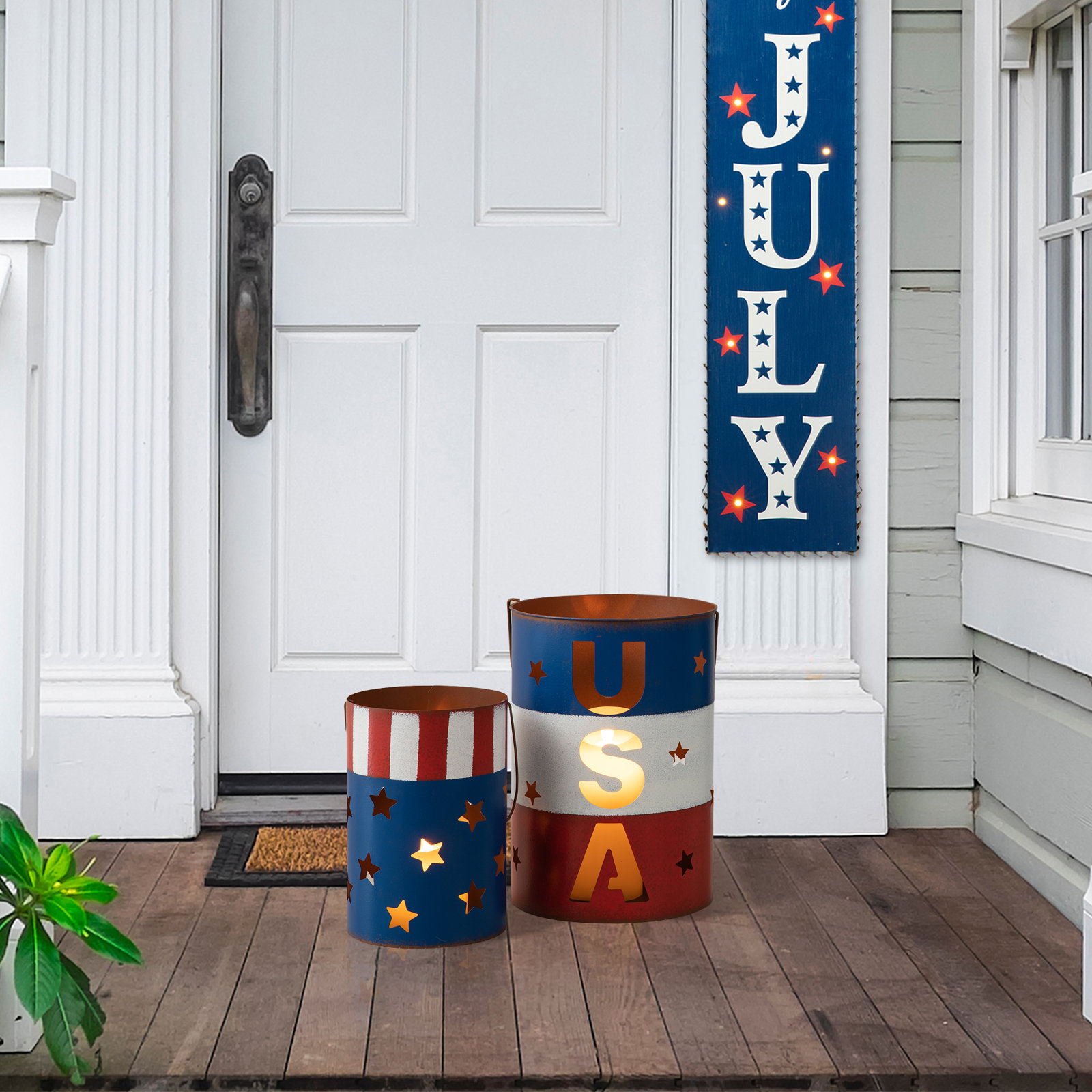 2-Piece Metal Patriotic Lantern Set