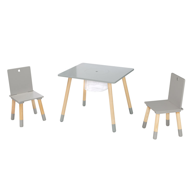 3 Piece Rectangular Activity Table Chair Set, Grey/Natural