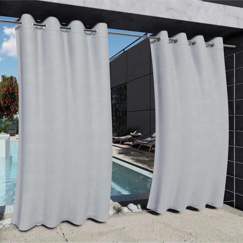 Panneau de rideau simple d'extérieur imperméable à œillets noir et blanc à motif œillets Abba, L 100 po x L 108 po, Gris