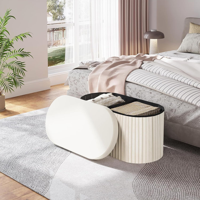 Marlet 76cm Wide Velvet Oval Solid Colour Ottoman with Storage