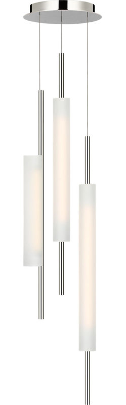 Windchime Chandelier with Soft Etched Glass, 39" H x 11.25" W x 11.25" D, Polished Nickel, 3 Lights