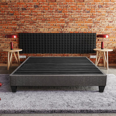 Base de lit simple gris foncé - - Plateforme avec revêtement