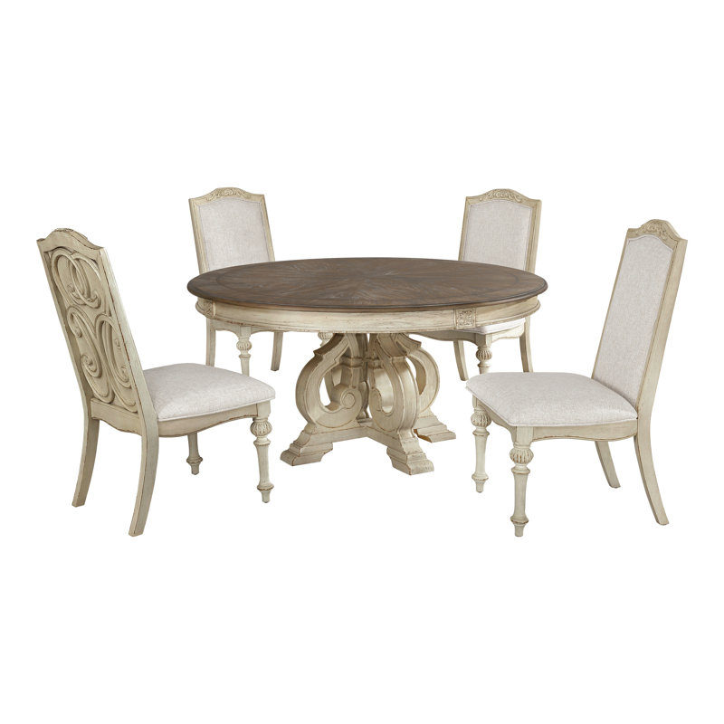 Mohall Pedestal Dining Set, White, 5 Pieces: Table, 4 Chairs
