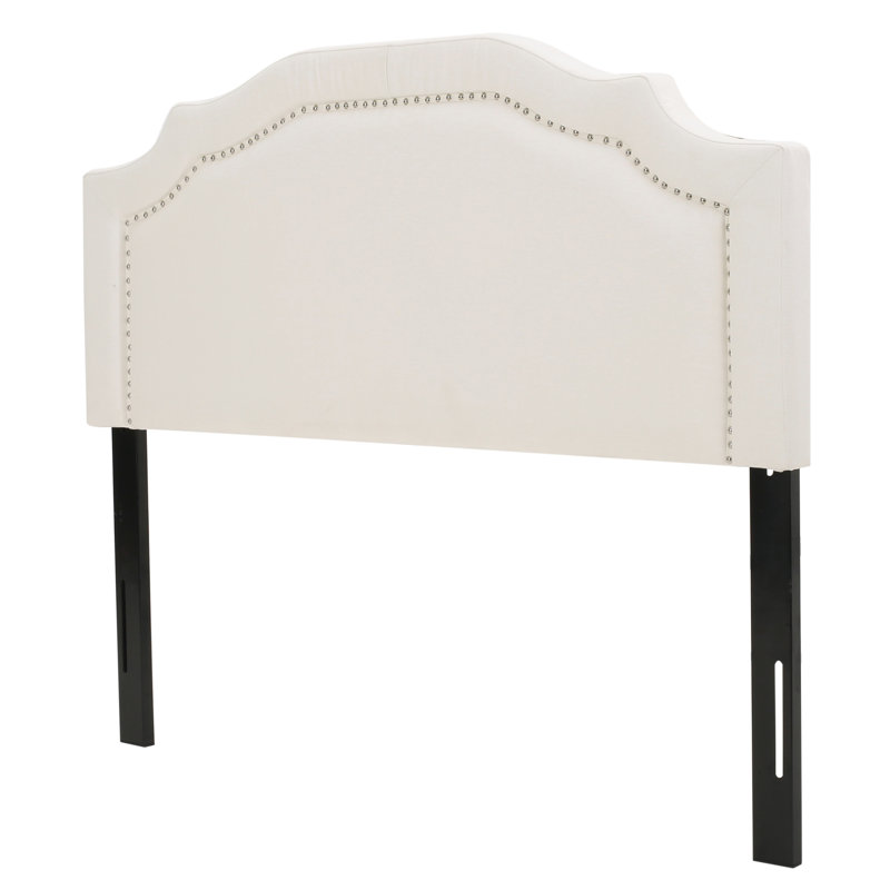 Upholstered Headboard For Queen And Full Sized Beds, With Textured Button Accents Black Iron Support Fabric Metallic Strong