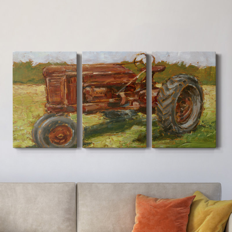 Rustic Tractors II - Toile tendue avec châssis de qualité supérieure - Prêt à être accroché, H 12 po x l 24 po x P 1 po