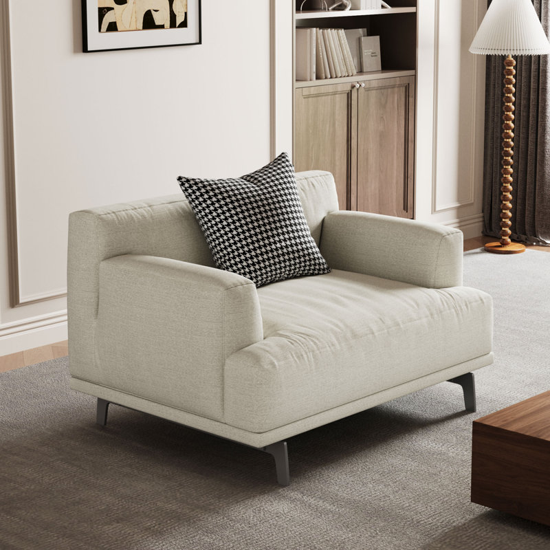 Khleo 41.3" Modern cotton and linen cushion Single seat  square armrest sofa with pillows