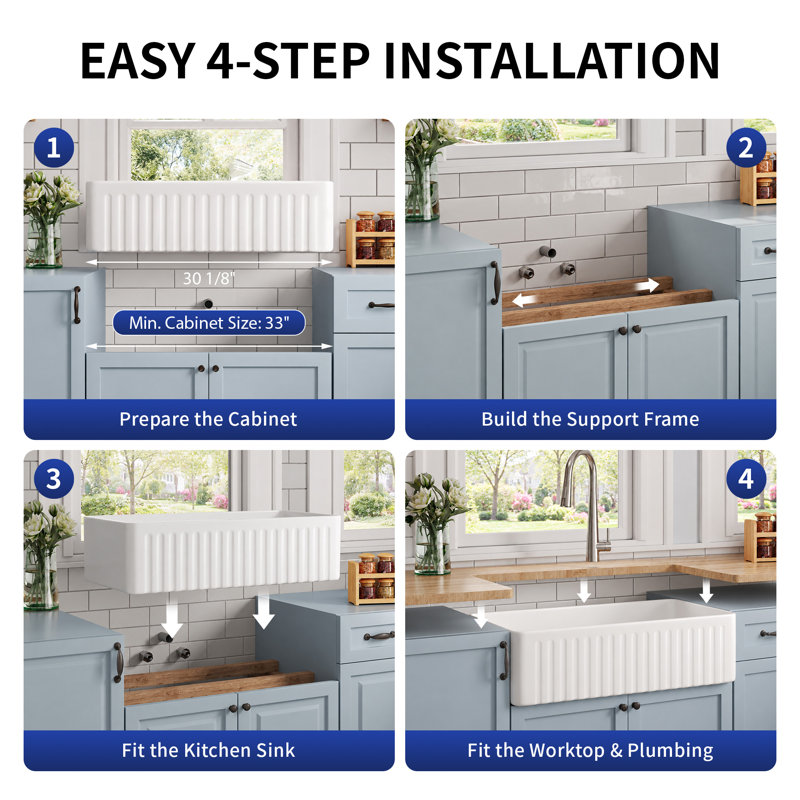 DeerValley Harvest 30" L x 18" W Farmhouse Kitchen Sink with Sink Grid and Basket Strainer