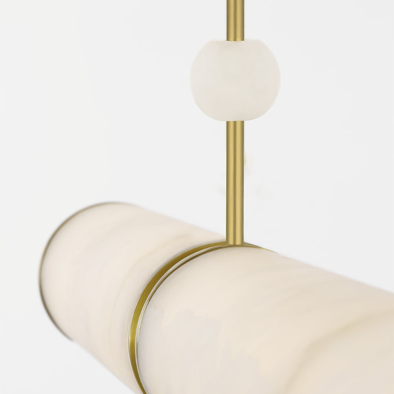 Anne-Marie Barton Marcell 56" Linear Chandelier with Alabaster, Antique-Burnished Brass
