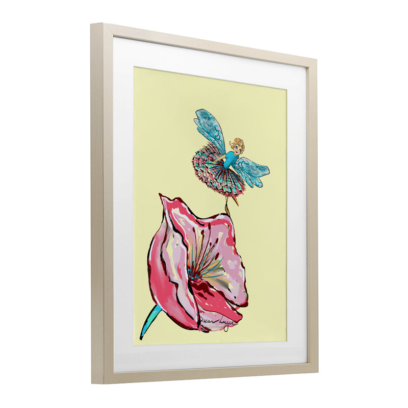 Ballerine fée et fleur, reproduction encadrée sous verre, design par Susan Lugar, H 21 po x l 17 po, Cadre de récolte en pin
