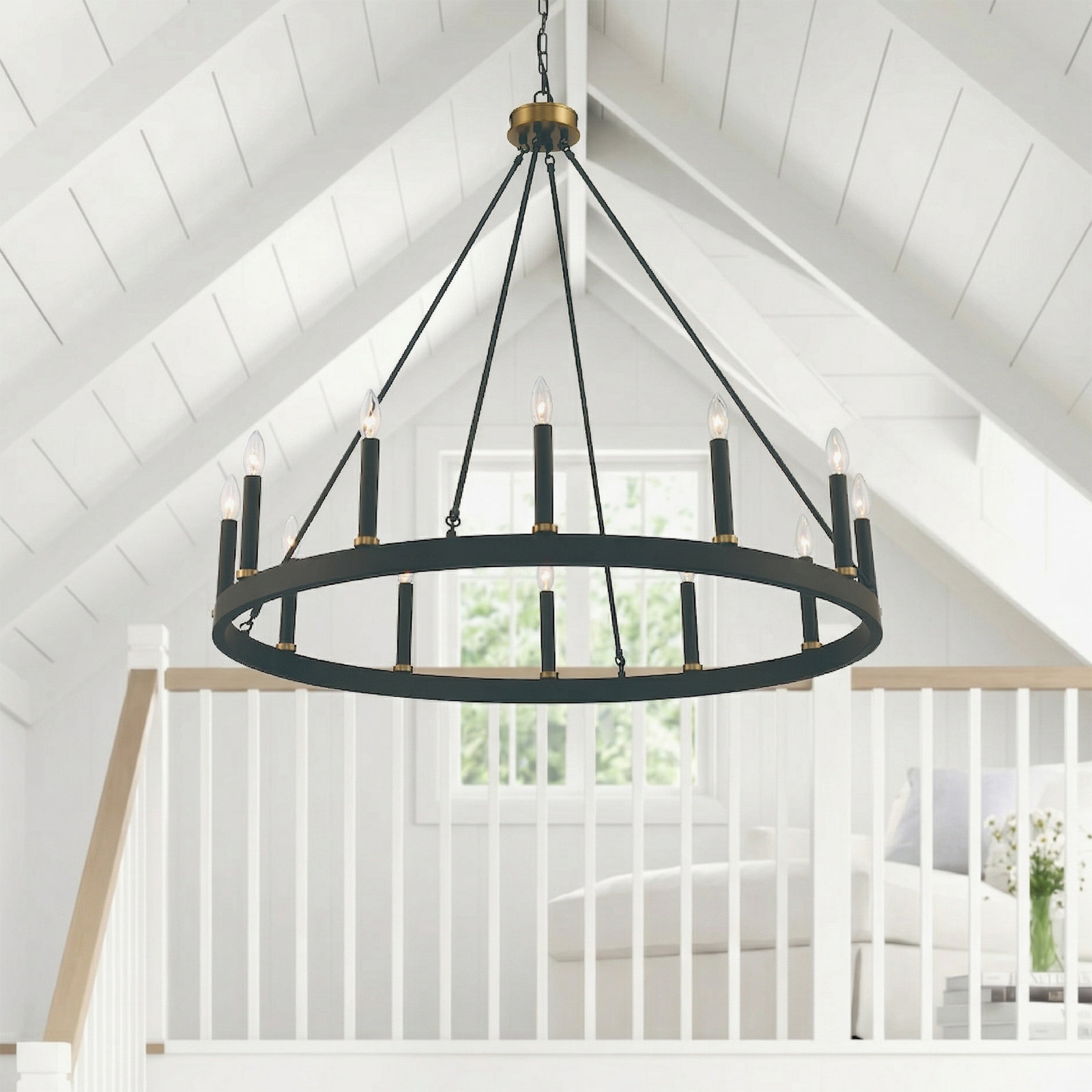 Madalyn 12-Light Chandelier, Black/Brass