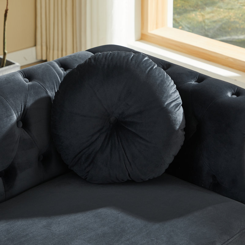 Canapé Chesterfield à accoudoirs roulés de 82 pouces avec deux coussins, Black