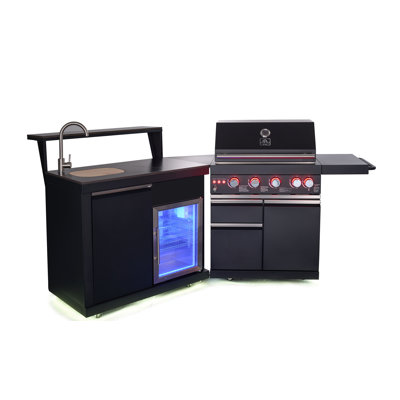 Module de barbecue et d'évier Forno All'Aperto 62 600 BTU avec comptoirs en pierre frittée noire, bar et centre de boissons