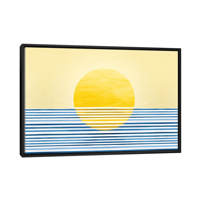Sunset II-impression d’art graphique abstraite, Pas de tapis, H 32 po x l 48 po x 1,5 po, Toile avec cadre noir