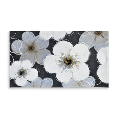 White Contemporary Tablecloth | Gray Flowers | Indoor/Outdoor