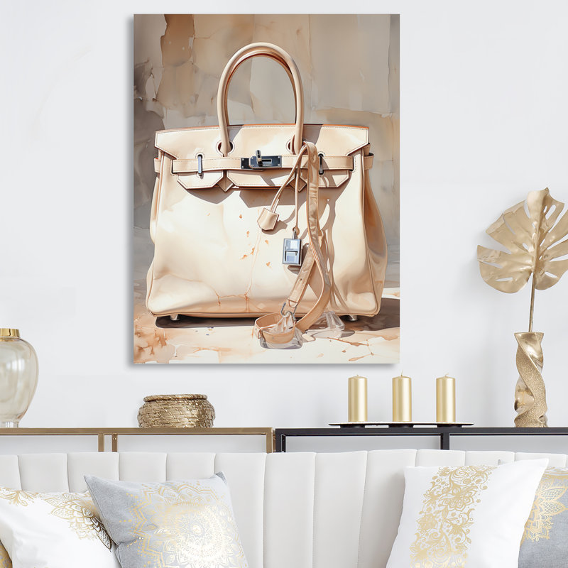 Minimalim sac à main beige I - décoration murale mode en métal, H 20 po x l 12 po x P 1 po