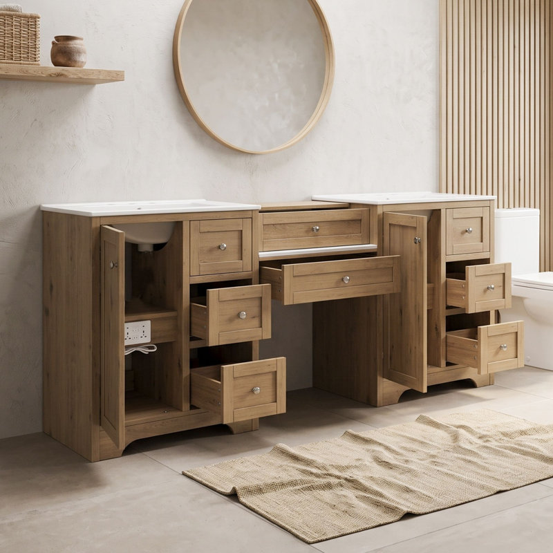 Freestanding Standard Double Vanity Bathroom Vanity With Ceramic Top, Bois