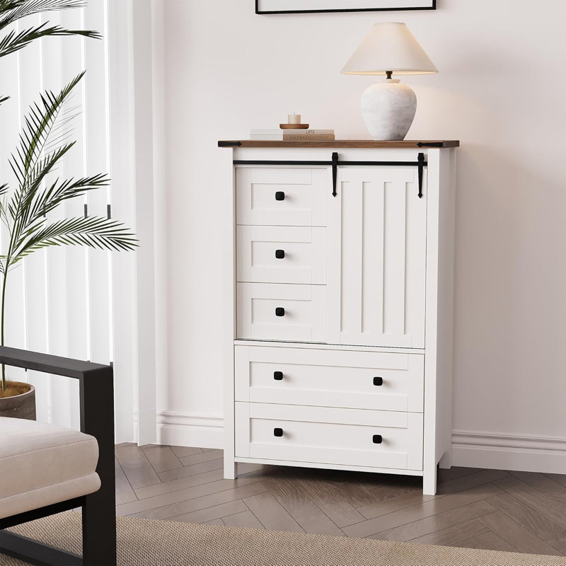 Commode 5 tiroirs Farmhouse, Blanc