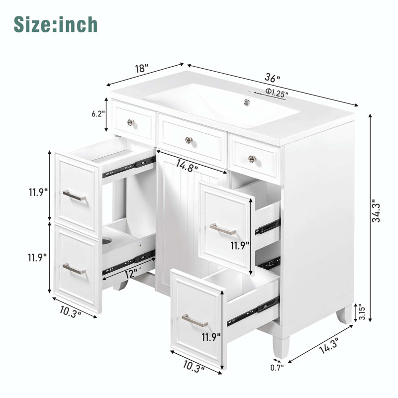 Meuble-lavabo simple 36 po avec plateau en bois manufacturé Meaghan