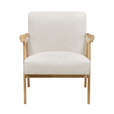 Modern Home Furniture Beige Fabric Upholstery 1Pc Accent Chair Solid Rubberwood Natural Finish Contemporary Cushion Seat