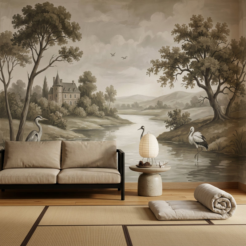 Papier peint rétro avec décoration murale, sépia, 100 po x 96 po, Texturé non collé