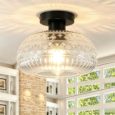Moncia 1-Light 11"  Glass Semi-Flush Mount Ceiling Light for Hallway Entryway