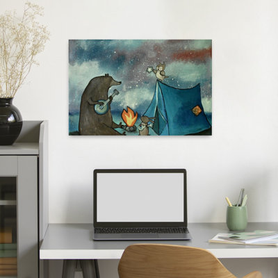 «Starry Campfire Serenade», reproduction d'art contemporain abstrait, oiseau, chouette, forêt, art mural