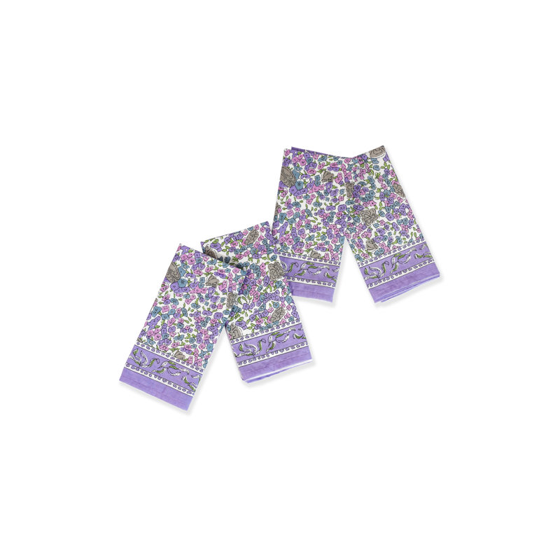 Lavender Blossom Block Print Cotton Napkins
