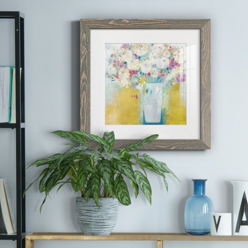 " Morning Flowers " Painting Print, Grey Paper, 17" H x 17" W x 1" D