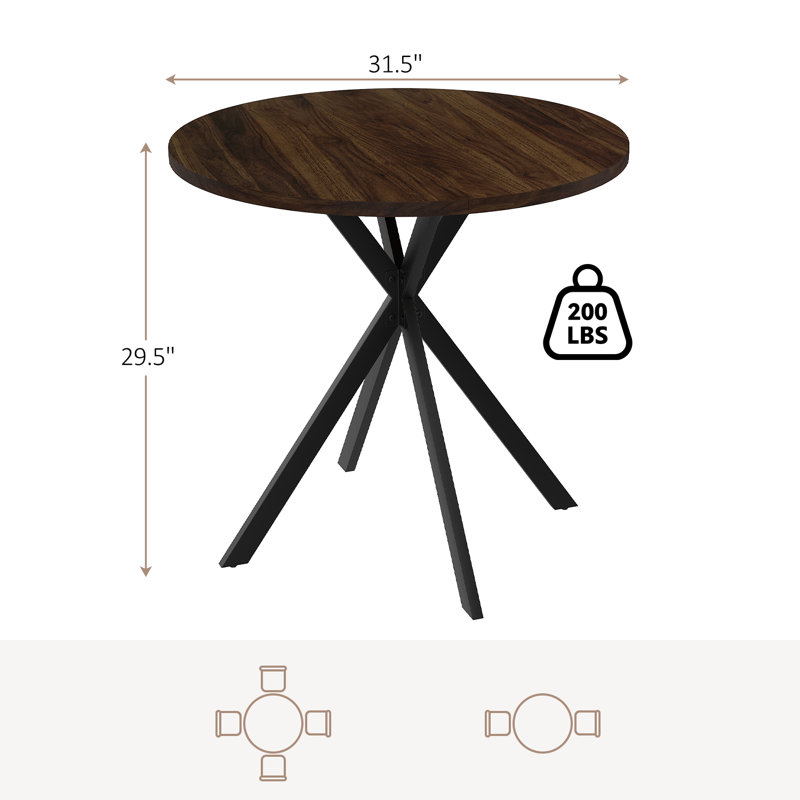 31.5 Inch Mid Century Modern Small Round Dining Table , Leisure Coffee Table, Saving Space Walnut, Dark Brown Wood