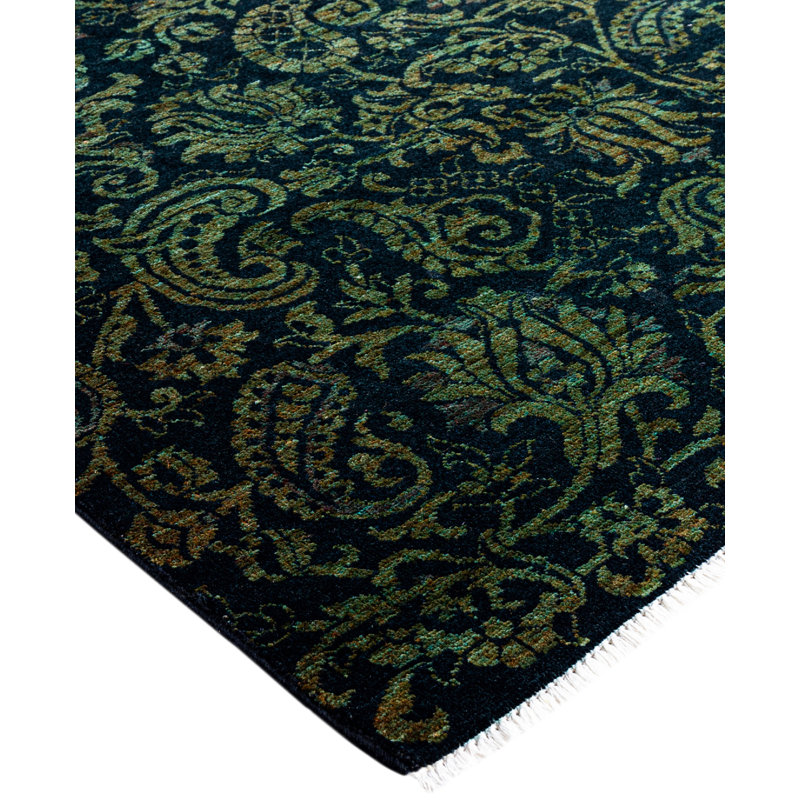 Overdyed Hand-Knotted Wool Modern-Contemporary Green Area Rug 4' 1" x 5' 1"