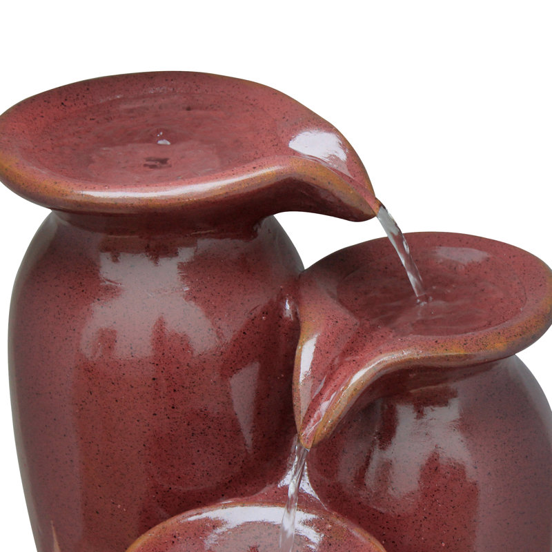 3-Tier Outdoor Cascading Jars Water Fountain with Textured Flow and Built-In Pump