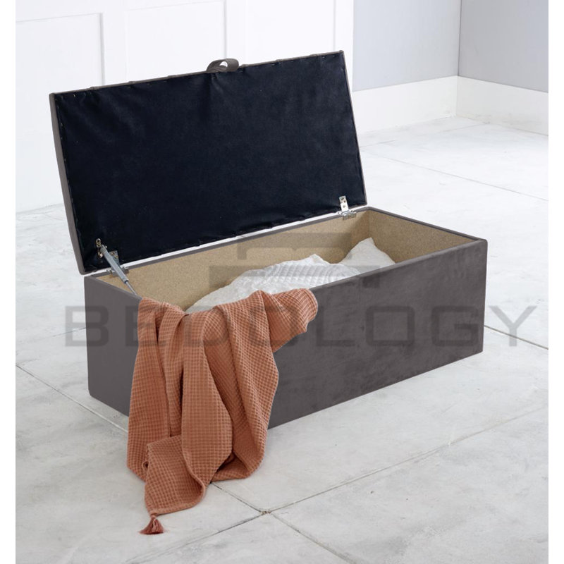 100cm Wide Velvet Rectangle Solid Colour Ottoman with Storage, Steel