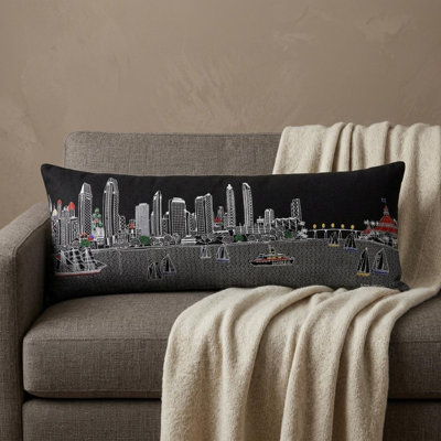 Coussin noir San Diego Nighttime Skyline