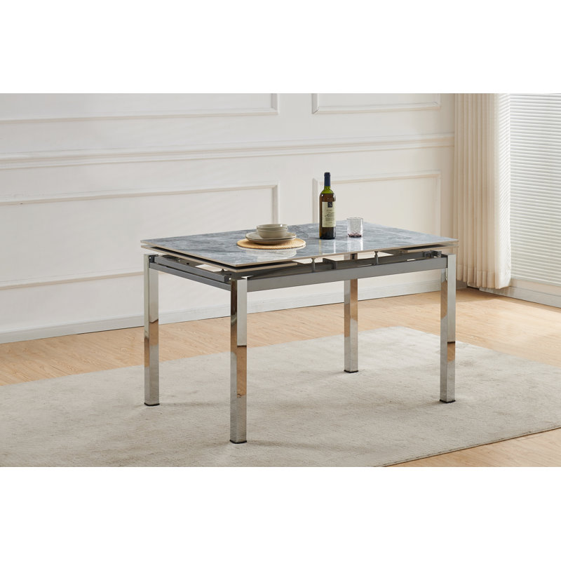 Grande Grey Sintered Stone Dining Table + 6 Monza Chairs Greypu, Black Faux Leather