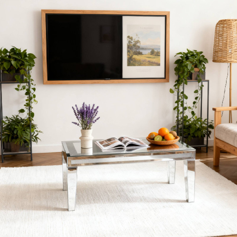 La table basse moderne avec bordure en cristal Modern Glam rehausse l'élégance idéale pour les salons et les décorations