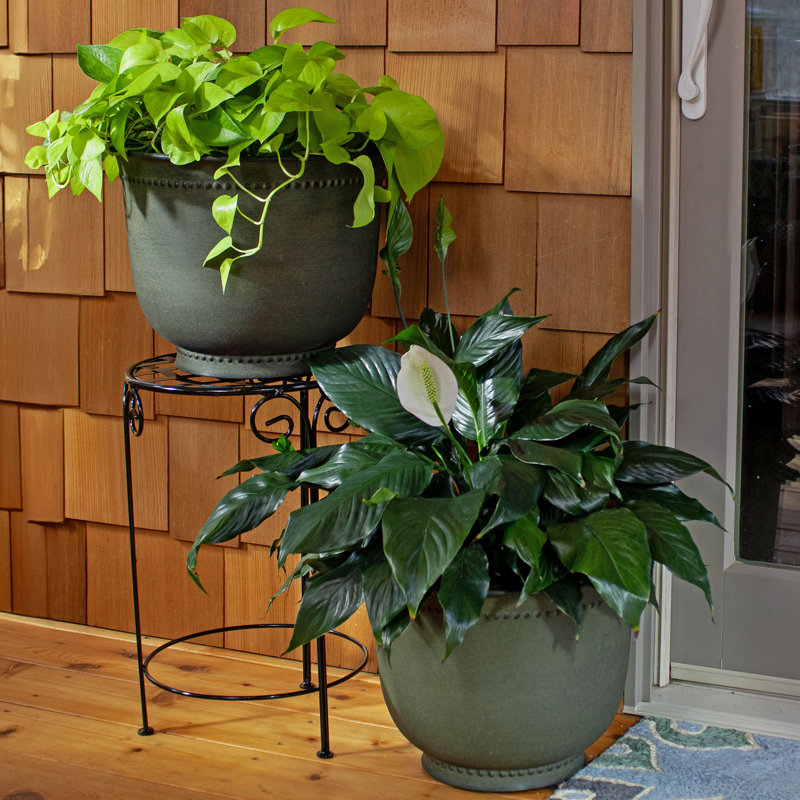 Ensemble de 4 pots à fleurs ronds pour l'extérieur en métal 14,5 po x 14,5 po x 11,25 po Ralen, Vert, 4