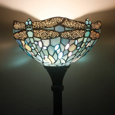 Lampe sur pied Ailan Tiffany en verre coloré bleu mer 12 x 12 x 66 pouces
