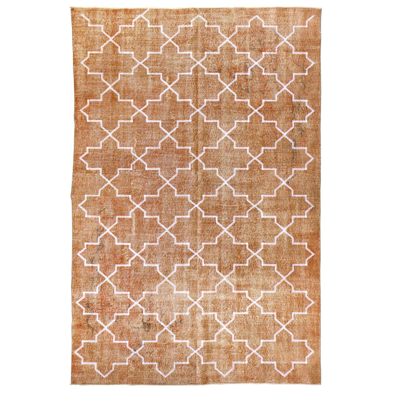 Tapis unique brodé orange, tangerine et argent de 6 pi 8 po x 10 pi 2 po Overdye