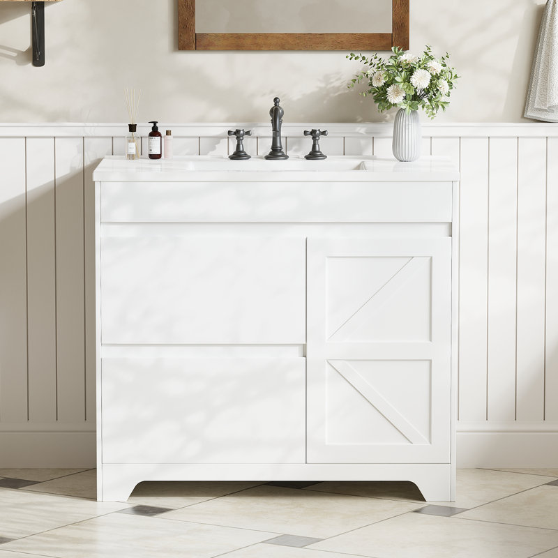 Meuble-lavabo 37 po avec lavabo en céramique, 2 tiroirs et 2 tablettes réglables
