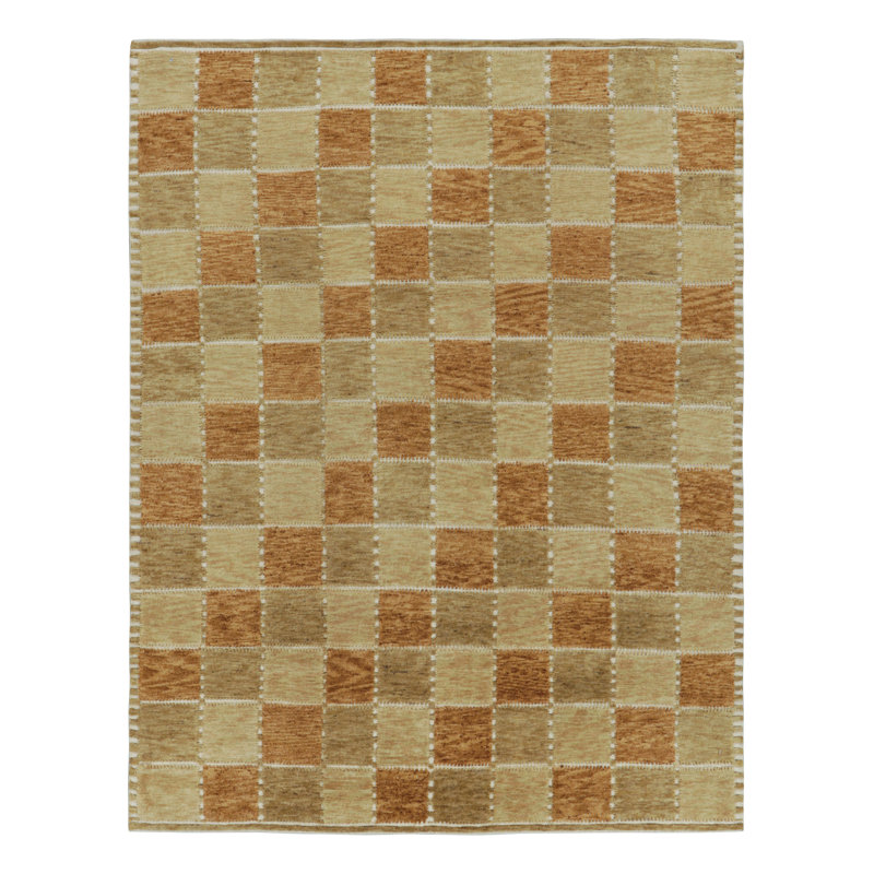 Rug & Kilim’S Scandinavian Style Rug In Beige-Brown And Rust Geometric Pattern, Rectangle 9'1" x 12'
