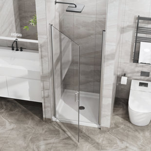 34"x72" Pivot Shower Door, 1/4 inch Thick Tempered Glass Swing Shower Door, Semi-Frameless Design