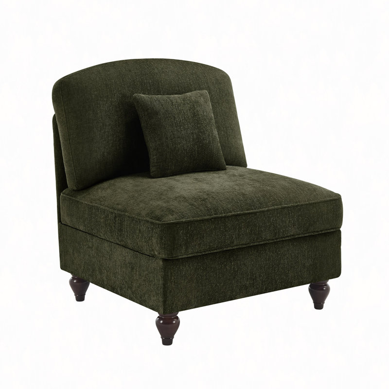 Armless Sofa Chenille W/1 Pillow, Green
