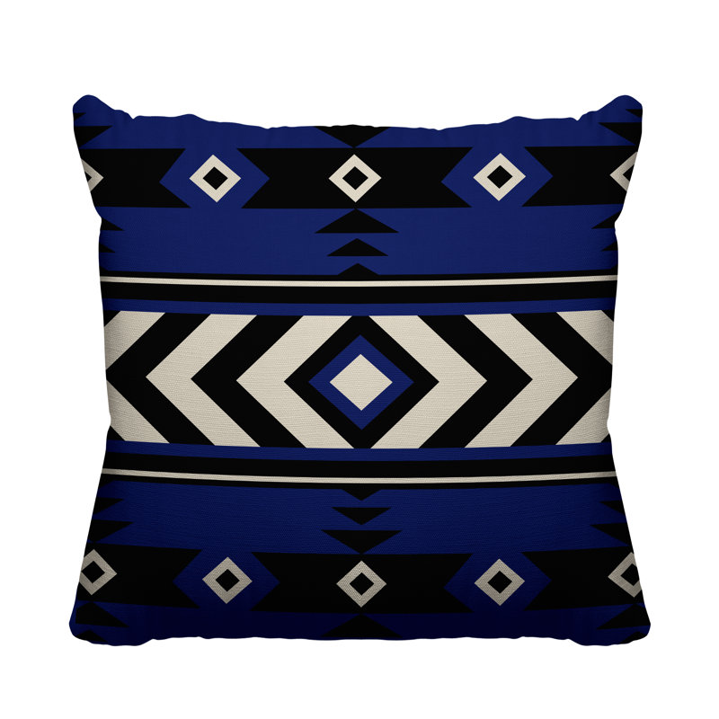 Coussin intérieur / extérieur Fika Southwestern, L 17 po x H 17 po, Bleu marine