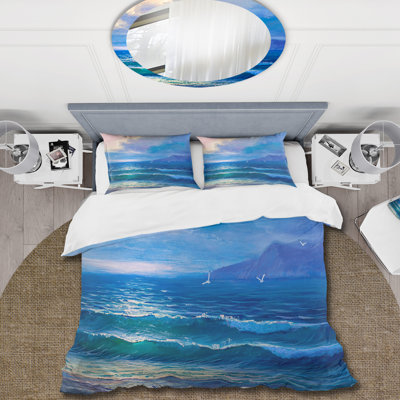 Morning Sunlight On The Sea Waves I - Nautical & Coastal Duvet Cover Set - Microfiber Polyester