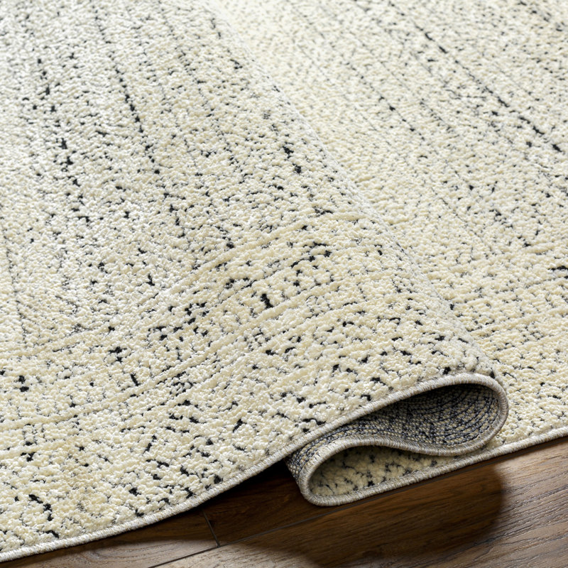 Tapis ivoire / gris / noir en polyester / polypropylène tissé à la machine Bittor, Rectangle 3 pi 11 po x 5 pi 7 po