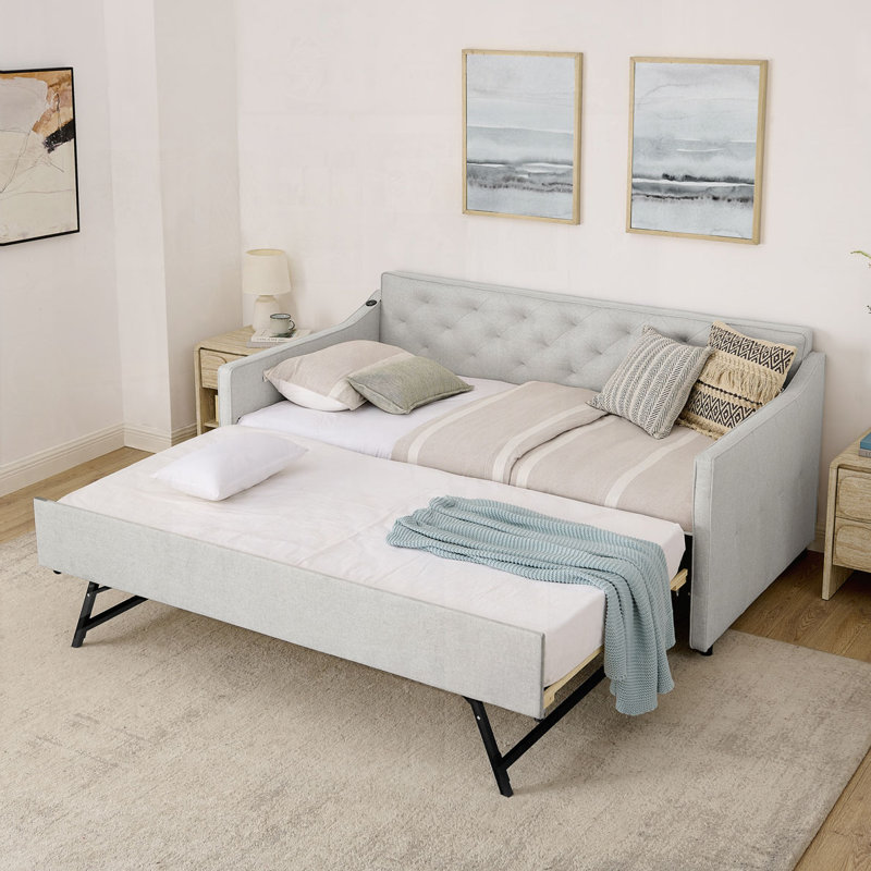 Lit de jour simple avec lit gigogne escamotable et charge USB